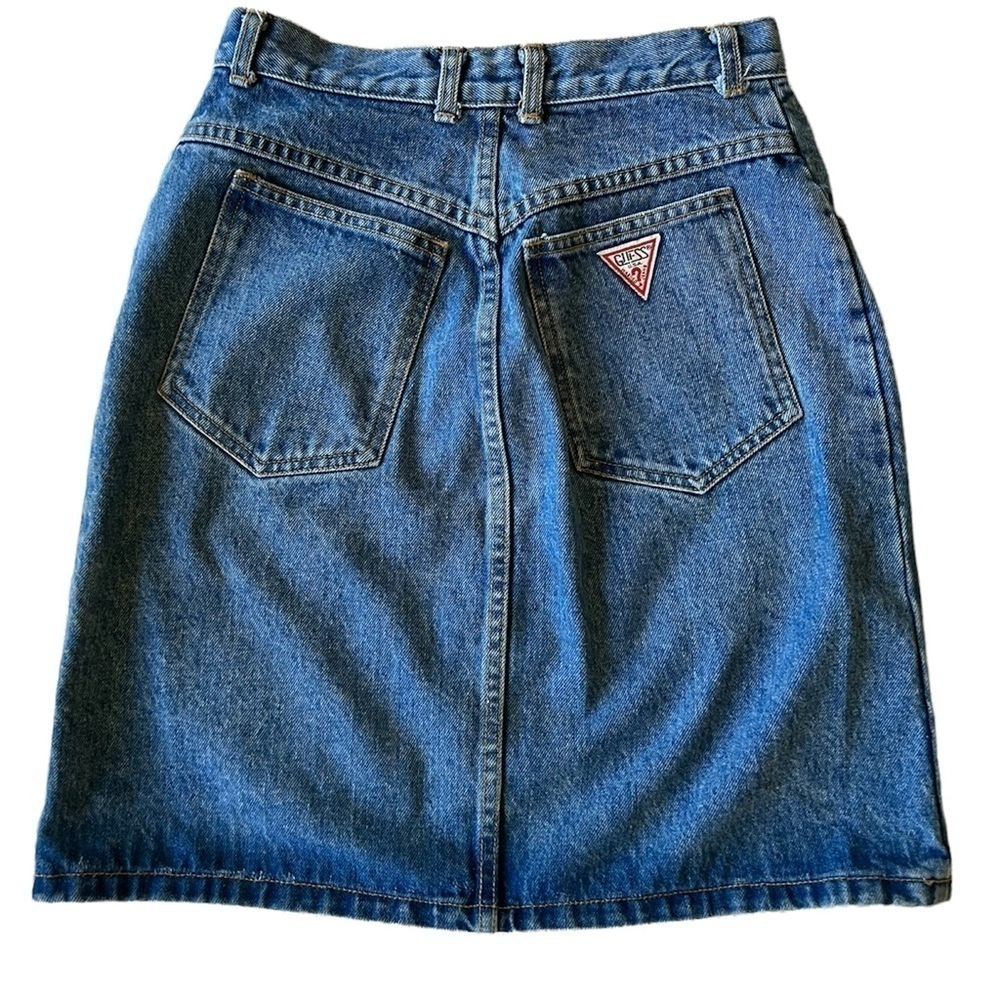 Vintage 80’s 90’s Georges Marciano for Guess cotton blue jean mini skirt size 0 - Picture 3 of 9
